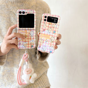 Samsung Galaxy Z Flip 5, Z Flip 4, Z, เคสขอบลอนโซ่สายรัดข้อมือ3, พลิก 5, 4, 3 - กรอบลายคลื่นรูปการ์ตูนน่ารักๆปลอกอ่อน