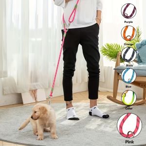 Adjustable Hands-Free Dog Leash Suitable for Hiking Walking Running - Reflective Comfortable Elastic Leash Available in Various Colors (Orange Pink Black Blue Purple) - Durable Polyester Fiber Machine Washable Hiking Accessories