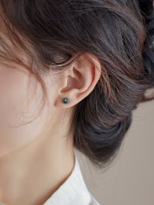 Special Feed! Natural Blue Water Jade Minimalist Light Luxury Temperament 14K Gilded Stud Earrings Chinese Minority Design Earrings Female