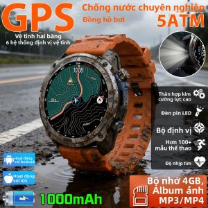 Đồng Hồ Thông Minh GPS Nam Với Bản Đồ Ngoại Tuyến Bộ Nhớ 4GB Màn Hình HD Gorilla Chống Nước 5ATM Gọi Bluetooth Theo Dõi Sức Khỏe Đo Nhịp Tim