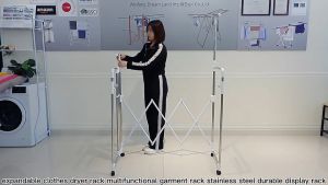 ราวตากผ้า 3 ชั้น ราวตากผ้าพับเก็บได้ ราว ที่แขวนผ้า  ราวแขวนผ้า  ราวสแตนเลส ปรับระดับได้ HHsociety รุ่น 5268