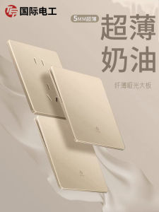 Ultra-Thin Mat Gold Color Switch Socket Panel Home Use Dark Installation One-Open Double Control Five-Hole Electrical Engineer 86 Type