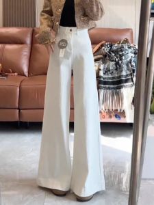 American Retro White Wide Leg Jeans Womens Spring 2025 New Small Size Draping Loose Straight Floor-Length Pants