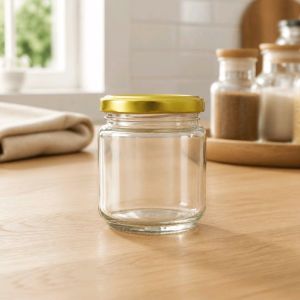 12pcs Glass Jar Food Packaging 220ml & 195ml witn gold and white lid caps with shrink wrap/sealer