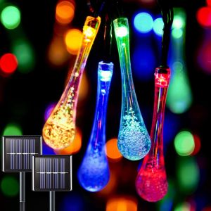 Solar Water Drop String Lights 20 30 50 LED Outdoor Waterproof Crystal Christmas Net Lights Decorative Lights Fairy Lights for  Garden Backyard Lawn Party