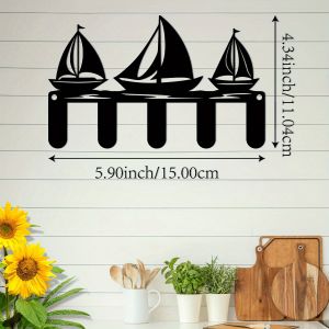 CIFbuy | CIFBUY Nautical Sailboat Iron Wall Art Metal Key Hook Decor for Home Office Porch Coat Storage Organizer Vintage Decor