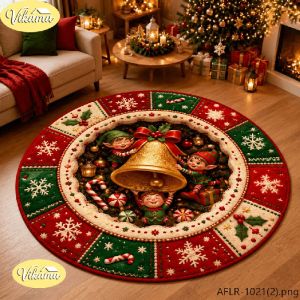 VIKAMA Christmas Round Rug Snowman Choir Lantern Christmas Area Rug Living Room Holiday Home Decor Aesthetic Art Large Premium