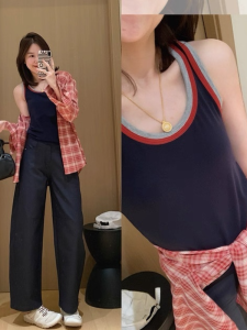 เสื้อกั๊กสายเดี่ยวผ้าฝ้ายผสมสำหรับผู้หญิง ฤดูใบไม้ผลิและฤดูร้อน แขนกุด ทรงเข้ารูป เสื้อชั้นในแบบลำลอง แฟชั่นผู้หญิง