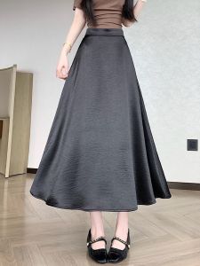 Plus Size Slimming Elegant Acetate Satin A-line High Waist Skirt