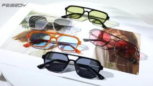 FEISEDY Vintage Square 70s Flat Aviator Sunglasses Women Men Metal Design Shades B2752