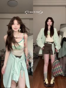 YIWEIYI | Chic Korean Style Menthol Green Loose Shirt