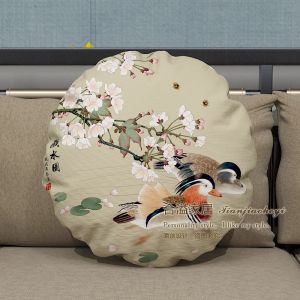Nghệ Thuật Trung Hoa Mới Bông Hoa Và Chim Tròn Nệm Ghế Sofa Phòng Khách Nệm Lưng Vải Lanh Nệm Lưng Nệm Tròn