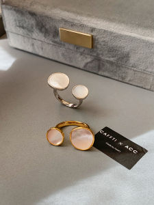 Natural White Mother of Pearl Open Geometric Ring for Women High End Luxury Unique Design Elegant Finger Jewelry Accessory