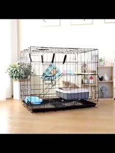 กรงแมว กรงแมวพับได้ ขนาดใหญ่ กรงหมามีล้อ กรงสัตว์เลี้ยงประกอบง่าย ย้ายง่าย มีถาด