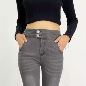 1K Celana Panjang Jeans Polos High Waist Wanita Kekinian P613 Pants Women Melar Pinggang Tinggi