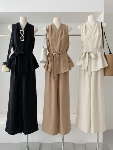 Bộ Đồ Hai Mảnh Mùa Hè Thanh Lịch Cho Nữ Không Tay Áo Không Tay Và Quần Ống Rộng Cạp Cao Váy Dài Thường Ngày Chất Liệu Vải Lanh