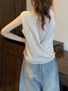 Stylish Back Cut Out Vest Tops Womens Summer Plus Size Plus Size Ladies Slim Looking French Style Chic Ice Silk Shirt