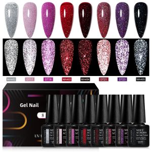 8PC Nail Glitter Gel Bộ Dụng Cụ Đánh Bóng Móng Tay Bán Vĩnh Viễn Cho Móng Tay Mùa Xuân Mùa Hè DIY Trang Trí Móng Tay 7ml/chai