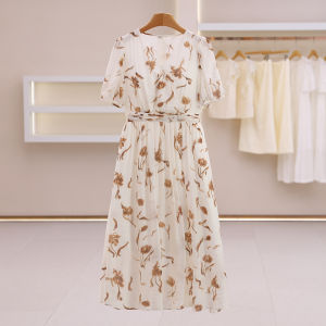 Lady Colorful Back Elastic V-Neck Short Sleeve Dress