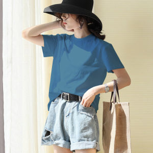 Loose Womens Cotton T-shirt Short Sleeve Solid Color round Neck Korean Style Casual Summer Top Trendy Half Sleeve Shirt