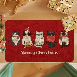 VIKAMA Christmas Rug Cartoon Cat Soft Plush Rug Entrance Door Mat Kitchen & Bathroom Non-Slip Absorbent Rug Home Decor