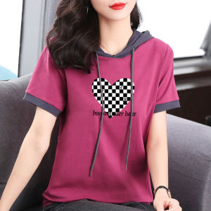 เสื้อยืดคอกลมแขนสั้นผู้หญิง ทรงหลวม สไตล์เกาหลี แฟชั่นฤดูร้อน ลดอายุ กระชับสัดส่วน เสื้อสเวตเตอร์ผ้าฝ้ายคอตตอน