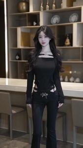 ATASAN WANITA BODYCON LENGAN PANJANG SQUARE NECK CROP TOP