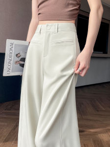 Elegant High Waist Wide Leg Pants Womens Suiting Draped Straight Casual Trousers Muted Beige Spring New Arrival