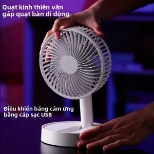 Quạt Cổ Gấp Gọn USB Với 4 Tốc Độ Chạy Pin Mini Dùng Được Trong Nhà Và Ngoài Trời Kèm Giá Đỡ Điện Thoại