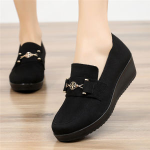 Elegant Black Work Shoes Womens Flat Heel mid Heel Fashionable Casual Style Comfortable Thick Bottom Mom Shoes for Spring Autumn