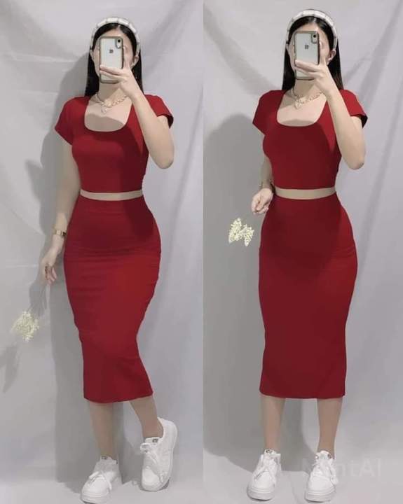 Maroon Terno Coords Midi Skirt Crop Top Lazada Ph 0749