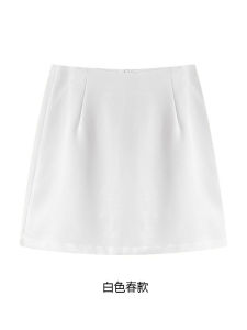 Slimming High Waist A-Line Mini Skirt in Light Caramel Color Casual Polyester Fabric with Zipper for Autumn Season