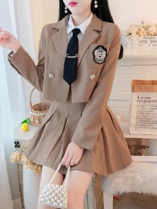 College Style Short Womens Suit Set Autumn 2025 New Arrival + Pleated Mini Skirt JK Uniform Two-Piece Set for Ladies