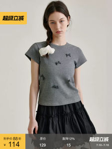 Bow Accent Round Neck Short Sleeve T-shirt Women