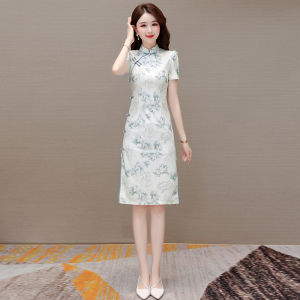 MAIMEI | Young Womens New Style Qipao Dress Elegant High Waist A-Line Skirt Short Sleeve Summer Fashion Korean Commute High Quality