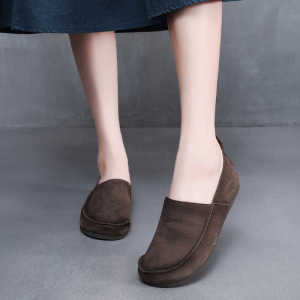 Comfortable Soft Bottom Flat Bottom Casual Leather Slip-On round Toe Mom Shoes Vintage Style Lightweight Fashionable Womens Flats