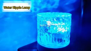 Cylinder Water Ripple Lamp with Remote ControlPlug-in & Rechargeable 16 Colors Gradual Rotating Flame Water Lamp Wave Night Light with Remote Control for Bedroom Living Office Restaurant Underwater Projector