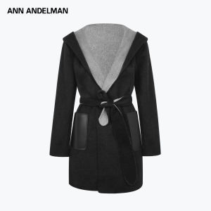 ANN ANDELMAN | Color Block Wool Hooded Trench Coat
