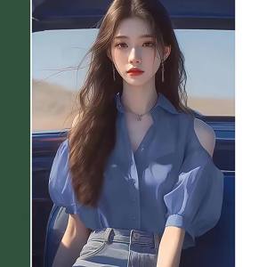 COD เสื้อเชิ้ตแขนสั้นเปิดไหล่สำหรับผู้หญิงเสื้อชีฟองแบบใหม่ฤดูร้อนที่ไม่เหมือนใครเสื้อสไตล์ฝรั่งเศสสีน้ำเงินเรียบหรู CNN