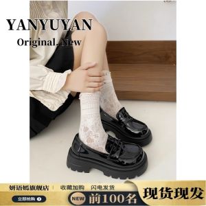 British Style Womens Flats Soft Bottom Thick Heel Knot Shoes Versatile College JK Style Small Leather Shoes Deep Mouth Single Shoes