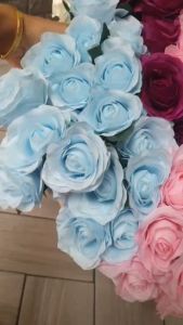 New ดอกกุหลาบแบบช่อ  ช่อละ 7 ดอก กุหลาบปลอม ดอกไม้ประดิษฐ์   ทำจากผ้า สีสันสดใส สวยงาม สำหรับตกแต่งร้าน บ้าน งานแต่งงาน