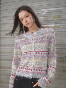 Unifree | Elegant Vintage Fair Isle Knit Cardigan Silver