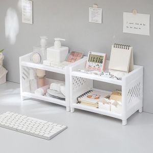 Double Layer Plastic Storage Shelf Desktop Organizer for Office Supplies Cosmetics Kitchen Bathroom Multifunctional Tray