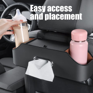 Car Seat Back Organizer with Cup Holder Tissue Box and Cell Phone Holders - Car Multi-function Storage for Kids Travel and Road Trips