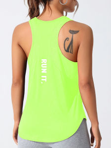 Fluorescent Green Womens Letter Print Sports Vest Breathable Versatile Suitable for Casual Outing Exercise Running Outdoo