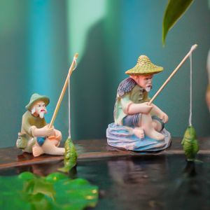 GOODOO พีวีซีพีวีซี เครื่องประดับตกปลาชายชรา Aquascape ตกแต่ง ดีไอวาย ของตกแต่งตู้ปลา ที่มีคุณภาพสูง ขนาดเล็กมากๆ ตกปลาเจียงไทกง เครื่องประดับภูมิทัศน์หิน