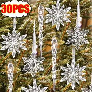 12Pcs Christmas Tree Crystal Clear Snowflake Pendants Icicle Decorations Holiday Winter Party Transparent Hanging Decoration