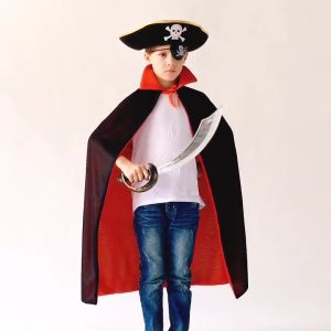 Halloween Party Vampire Witch Cloak Wizard Robe Halloween Cape For Adult and Kids Red and black