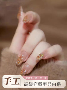 Handmade Nail Art Stickers Autumn Winter Style Short to Medium Length New Year Design Purely Crafted Nail Tips for Wearage