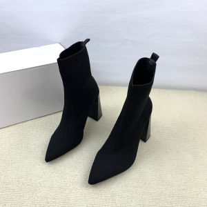 Elegant Pointed Toe Knitted Short Boots Womens High Heel Elastic Breathable Comfortable All-Match Sock Boots Fashionable